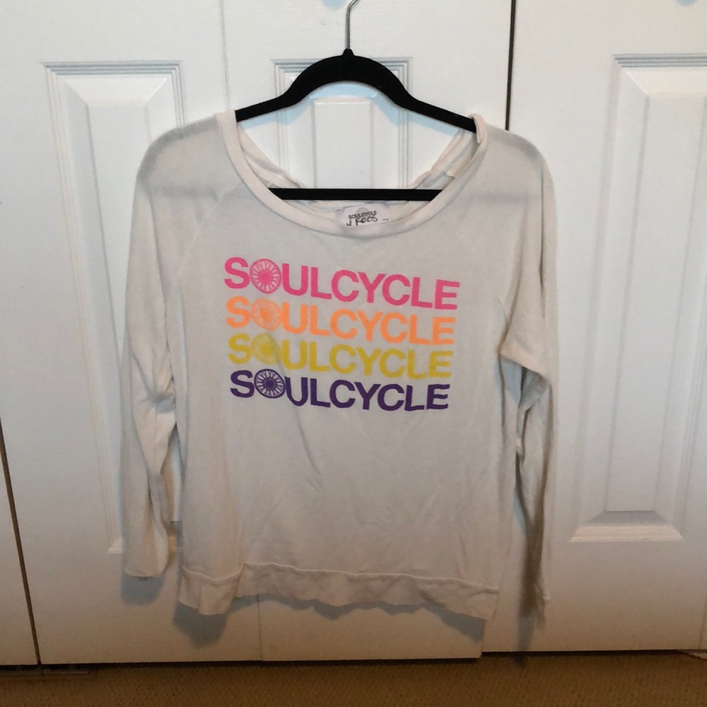 SoulCycle white off the shoulder long sleeve szS